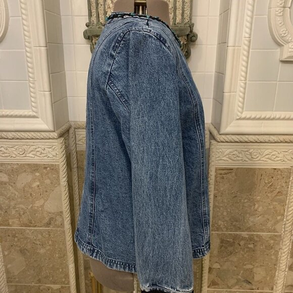 Choices. Size 1X. Embellished Beaded Denim Jacket. Unlined. Snap Front. B76 - Picture 5 of 5